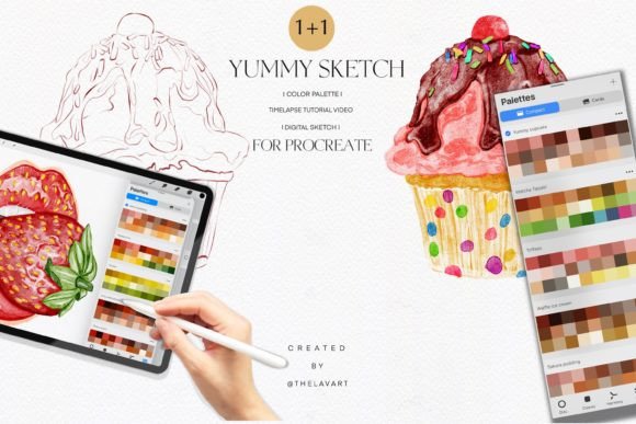 Birthday Cupcake Sketch & Color Palette for Procreate